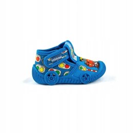 Pantofelki chłopięce wzór pociągu oddychające viggami - niebieskie - Moda Sanok