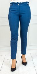 Spodnie BB damskie eleganckie cygaretki 7/8 z falbanką- granatowe - Moda Sanok Spodnie BB damskie eleganckie cygaretki 7/8 z falbanką- granatowe - Moda Sanok