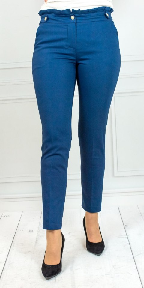 Spodnie BB damskie eleganckie cygaretki 7/8 z falbanką- granatowe - Moda Sanok Spodnie BB damskie eleganckie cygaretki 7/8 z falbanką- granatowe - Moda Sanok