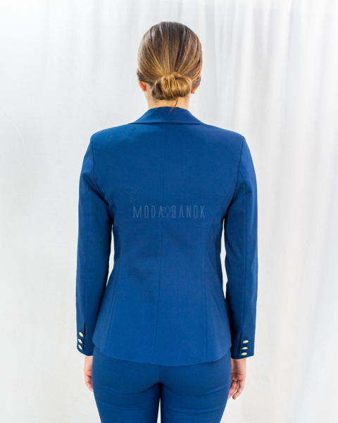 Elegancki granatowy żakiet BB zapinany na złoty, błyszczący guzik - MODA SANOK Elegancki granatowy żakiet BB zapinany na złoty, błyszczący guzik - MODA SANOK