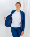 Elegancki granatowy żakiet BB zapinany na złoty, błyszczący guzik - MODA SANOK Elegancki granatowy żakiet BB zapinany na złoty, błyszczący guzik - MODA SANOK
