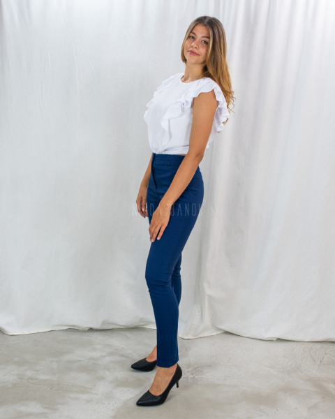 Spodnie BB eleganckie granatowe damskie z drobnym znakiem na lewej kieszeni - MODA SANOK Spodnie BB eleganckie granatowe damskie z drobnym znakiem na lewej kieszeni - MODA SANOK