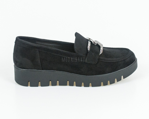 Czarne buty loafersy ze srebrnym grubym łańcuszkiem na lekkiej platformie SERGIO LEONE - MODA SANOK Czarne buty loafersy ze srebrnym grubym łańcuszkiem na lekkiej platformie SERGIO LEONE - MODA SANOK