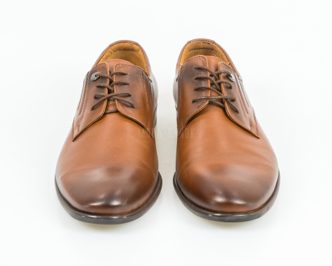 Eleganckie skórzane męskie brązowe buty z przyciemnianym przodem gładkie - MODA SANOK Eleganckie skórzane męskie brązowe buty z przyciemnianym przodem gładkie - MODA SANOK