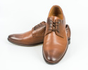 Eleganckie skórzane męskie brązowe buty z przyciemnianym przodem gładkie - MODA SANOK Eleganckie skórzane męskie brązowe buty z przyciemnianym przodem gładkie - MODA SANOK