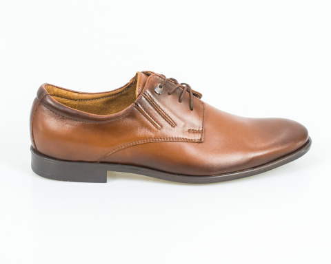 Eleganckie skórzane męskie brązowe buty z przyciemnianym przodem gładkie - MODA SANOK Eleganckie skórzane męskie brązowe buty z przyciemnianym przodem gładkie - MODA SANOK