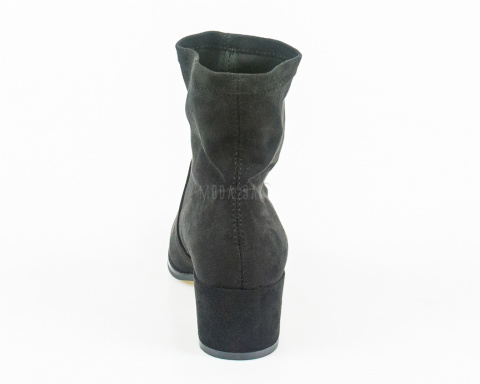 Damskie eleganckie zamszowe botki w kolorze czarnym na niskim obcasie wsuwane - MODA SANOK Damskie eleganckie zamszowe botki w kolorze czarnym na niskim obcasie wsuwane - MODA SANOK