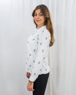 Damska elegancka koszula o luźnym kroju ze wzorem w dwukolorowe romby zapinana - MODA SANOK