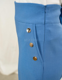 Jasnoniebieskie eleganckie spodnie damskie z szeroką nogawką i rzędowymi guzikami CORALLINE- MODA SANOK Jasnoniebieskie eleganckie spodnie damskie z szeroką nogawką i rzędowymi guzikami CORALLINE- MODA SANOK
