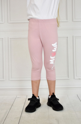 Bawełniane legginsy 3/4 w kolorze jasnego różu z kotkiem PIK - MODA SANOK