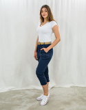 Cienkie lniane rybaczki z kieszeniami i paskiem w kolorze granatowym - MODA SANOK Cienkie lniane rybaczki z kieszeniami i paskiem w kolorze granatowym - MODA SANOK