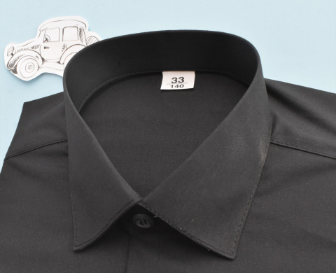 Czarna chłopięca koszula z długim rękawem i kieszonką MIK - MODA SANOK