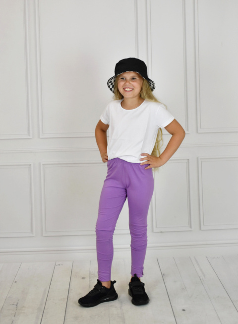 Dziewczęce długie legginsy w kolorze fioletowym z kokardką PIK - MODA SANOK