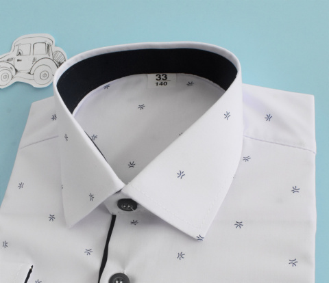 Elegancka biała koszula z długim rękawem i czarnym wzorkiem MIK - MODA SANOK