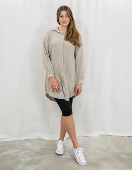 Jasno beżowa bawełniana długa koszula zapinana na małe guziki - MODA SANOK