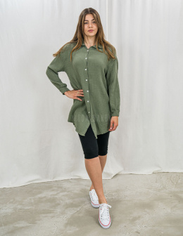 Jasno zielona bawełniana długa koszula zapinana na małe guziki - MODA SANOK