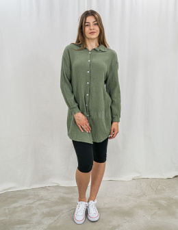 Jasno zielona bawełniana długa koszula zapinana na małe guziki - MODA SANOK