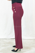 Bordowe eleganckie spodnie damskie z szeroką nogawką i rzędowymi guzikami CORALLINE- MODA SANOK Bordowe eleganckie spodnie damskie z szeroką nogawką i rzędowymi guzikami CORALLINE- MODA SANOK