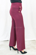 Bordowe eleganckie spodnie damskie z szeroką nogawką i rzędowymi guzikami CORALLINE- MODA SANOK Bordowe eleganckie spodnie damskie z szeroką nogawką i rzędowymi guzikami CORALLINE- MODA SANOK