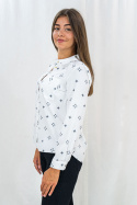 Damska elegancka koszula z długim rękawem ze srebrnym wzorem PUR PURA - MODA SANOK