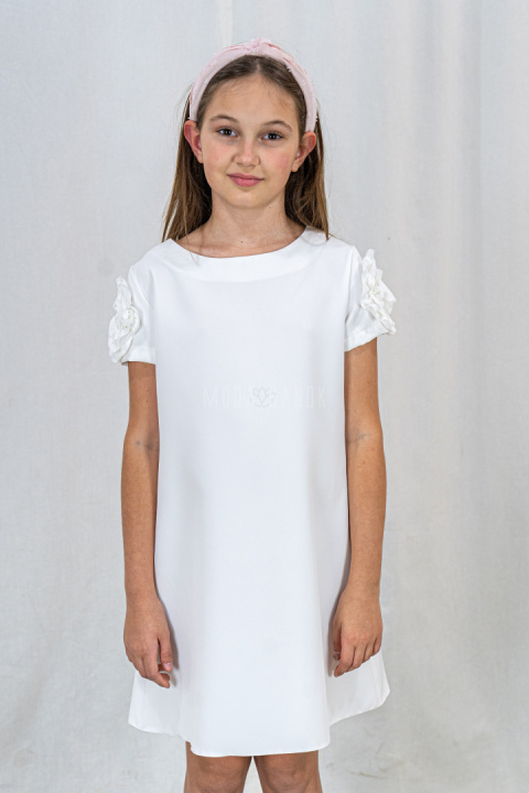 Ecru sukienka z krótkim rękawem dla dziewczynki ROSANTEX-MODA SANOK Ecru sukienka z krótkim rękawem dla dziewczynki ROSANTEX-MODA SANOK