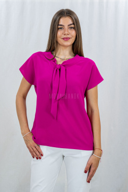 Elegancka bluzka z wiązaniem i krótkim rękawem w kolorze ciemnego różu ELITE - MODA SANOK