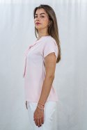 Elegancka bluzka z wiązaniem i krótkim rękawem w kolorze pudrowego różu ELITE - MODA SANOK