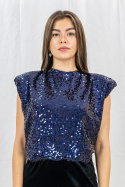 Elegancka cekinowa bluzka wiązana z tyłu w kolorze fioletowym - MODA SANOK Elegancka cekinowa bluzka wiązana z tyłu w kolorze fioletowym - MODA SANOK