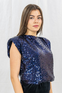 Elegancka cekinowa bluzka wiązana z tyłu w kolorze fioletowym - MODA SANOK Elegancka cekinowa bluzka wiązana z tyłu w kolorze fioletowym - MODA SANOK