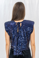 Elegancka cekinowa bluzka wiązana z tyłu w kolorze fioletowym - MODA SANOK Elegancka cekinowa bluzka wiązana z tyłu w kolorze fioletowym - MODA SANOK