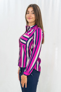 Elegancka koszula z długim rękawem w różówo-beżowo-granatowe paski PUR PURA - MODA SANOK