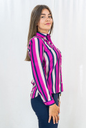 Elegancka koszula z długim rękawem w różówo-beżowo-granatowe paski PUR PURA - MODA SANOK