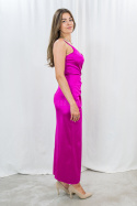 Elegancka sukienka satynowa maxi w kolorze mocnego różu KATNISS - MODA SANOK Elegancka sukienka satynowa maxi w kolorze mocnego różu KATNISS - MODA SANOK