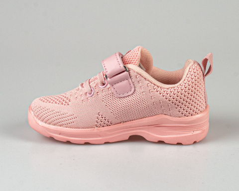 Buty dziewczęce sportowe  w kolorze różowym z brokatowymi paskami zapinane na rzep - MODA SANOK