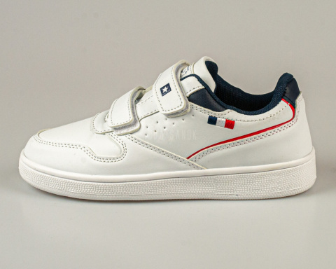 Buty sportowe białe chłopięce na rzepy z przeszyciami - MODA SANOK Buty sportowe białe chłopięce na rzepy z przeszyciami - MODA SANOK