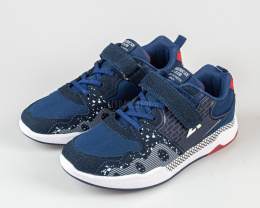 Buty sportowe chłopięce granatowe z białymi dodatkami na rzep -MODA SANOK