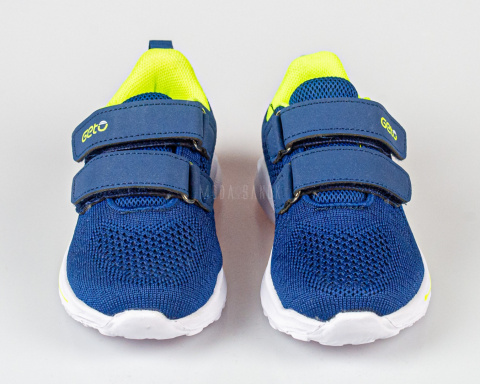 Buty sportowe chłopięce zapinane na rzepy granatowe z seledynowymi akcentami - MODA SANOK
