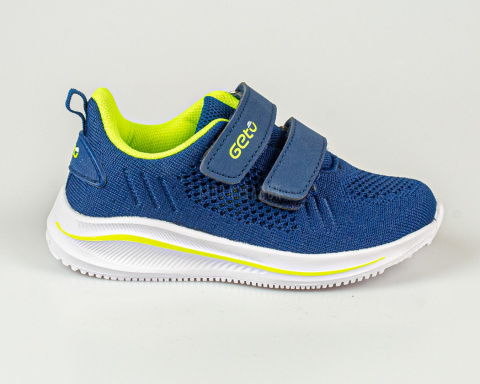Buty sportowe chłopięce zapinane na rzepy granatowe z seledynowymi akcentami - MODA SANOK