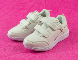 Buty sportowe dziecięce na rzepy w kolorze jasnego beżu ze złotymi zdobieniami - MODA SANOK