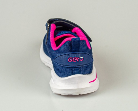 Buty sportowe dziewczęce granatowe z różowymi dodatkami zapinane na rzepy - MODA SANOK