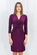 Elegancka wizytowa połyskująca sukienka midi z rękawem 3/4 - MODA SANOK