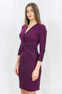 Elegancka wizytowa połyskująca sukienka midi z rękawem 3/4 - MODA SANOK