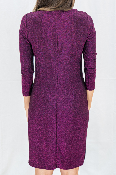 Elegancka wizytowa połyskująca sukienka midi z rękawem 3/4 - MODA SANOK Elegancka wizytowa połyskująca sukienka midi z rękawem 3/4 - MODA SANOK