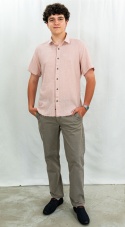Bawełniana Koszula Męska brudny róż z krótkim rękawem w kroju slim fit ESPADA MEN'S WEAR - MODA SANOK