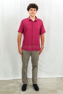 Bawełniana Koszula Męska fuksja z krótkim rękawem w kroju slim fit ESPADA MEN'S WEAR - MODA SANOK
