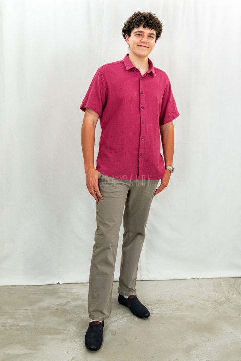 Bawełniana Koszula Męska fuksja z krótkim rękawem w kroju slim fit ESPADA MEN'S WEAR - MODA SANOK