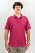 Bawełniana Koszula Męska fuksja z krótkim rękawem w kroju slim fit ESPADA MEN'S WEAR - MODA SANOK