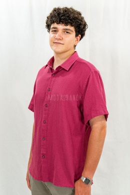 Bawełniana Koszula Męska fuksja z krótkim rękawem w kroju slim fit ESPADA MEN'S WEAR - MODA SANOK