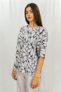 Beżowo granatowy elegancki damski komplet zwiewny, lekki spodnie + bluzka ERICO - MODA SANOK