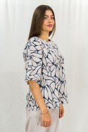 Beżowo granatowy elegancki damski komplet zwiewny, lekki spodnie + bluzka ERICO - MODA SANOK